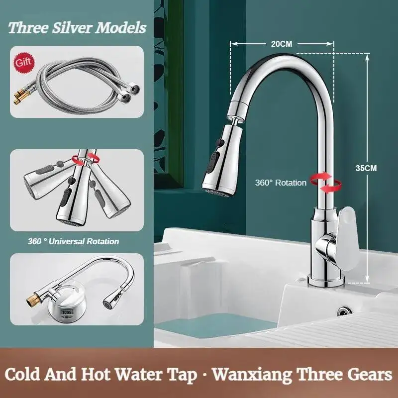Torneira removível com cabeça flexível, torneira quente e fria, misturador manual preto para pia de cozinha adaptada para israel