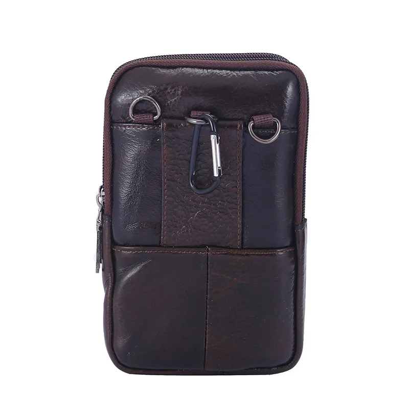 Bolso de mensajero de cuero de vaca para hombre, Cartera de bolsillo para teléfono móvil, bolso de cintura de viaje pequeño para hombre, bolso de pecho con múltiples bolsillos