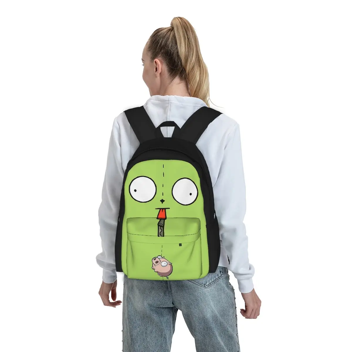 Invasor Zim Gir Dib Verde Dib Robot Mochila, Bolsa de Escola Estudante, Mochila Laptop, Bolsa de Ombro Adolescente Viagem, Tendência