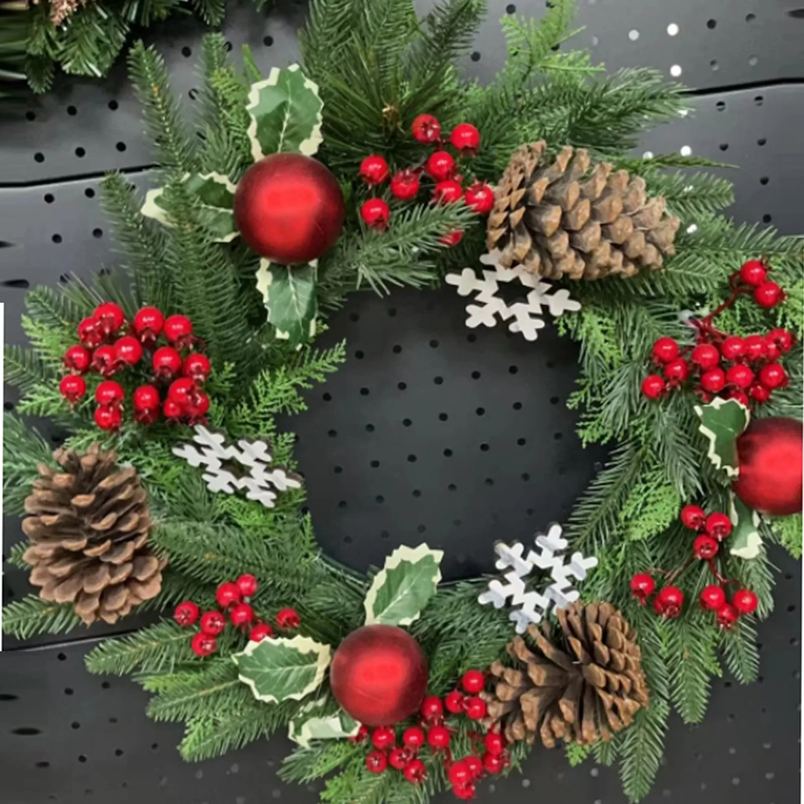 40cm Christmas Artificial Flowers Wreath Door Hanging Decor Festival Props Hanging Window Wall Hanging Excluding Light String