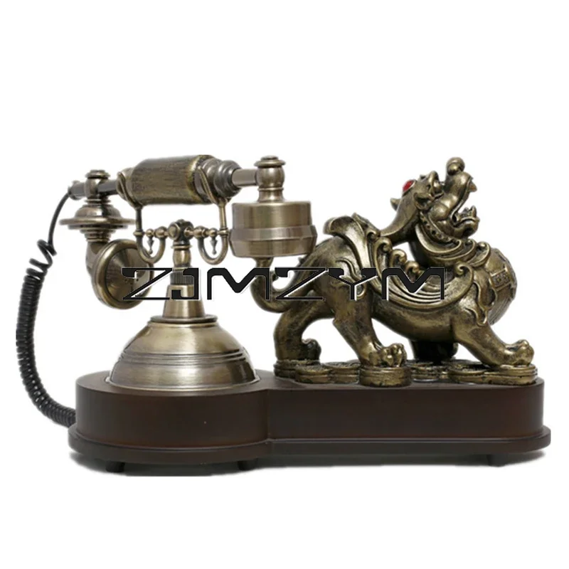 Antique Corded Telephone Resin Fixed Retro Phone Push Button Dial Vintage Decorative Telephones Landline For Home Hotel