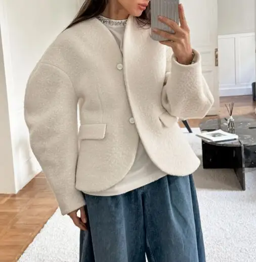 Women's Thickened Woolen Coat Autumn Winter New Style Socialite Coarse Wool Small Fragrant Top for 2025