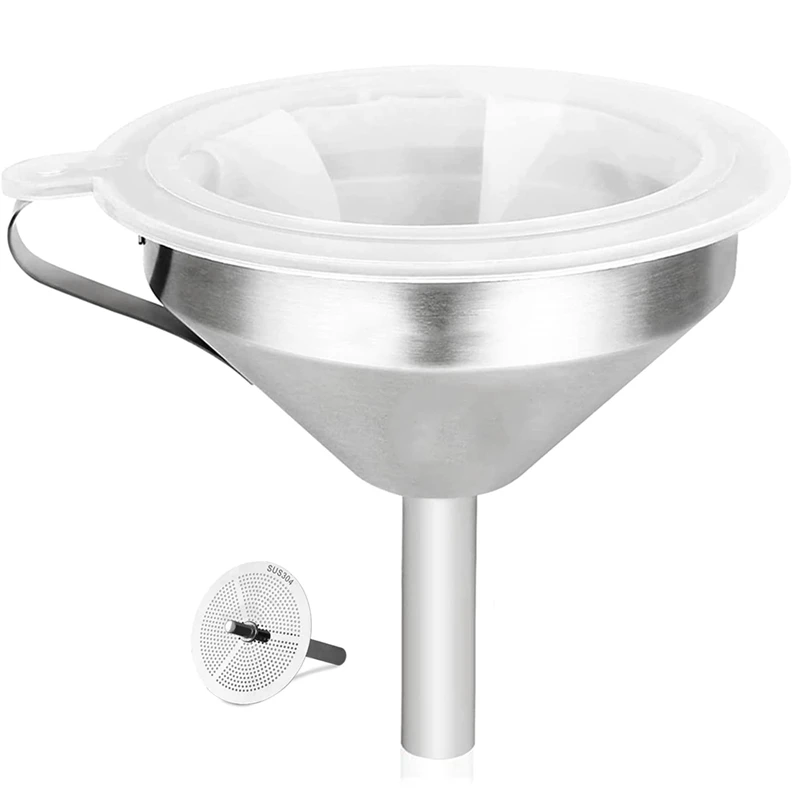 304 Stainless Steel Kitchen Funnel With 200 Mesh Food Filter Strainer For Transferring Liquids, Oil, Making Jam