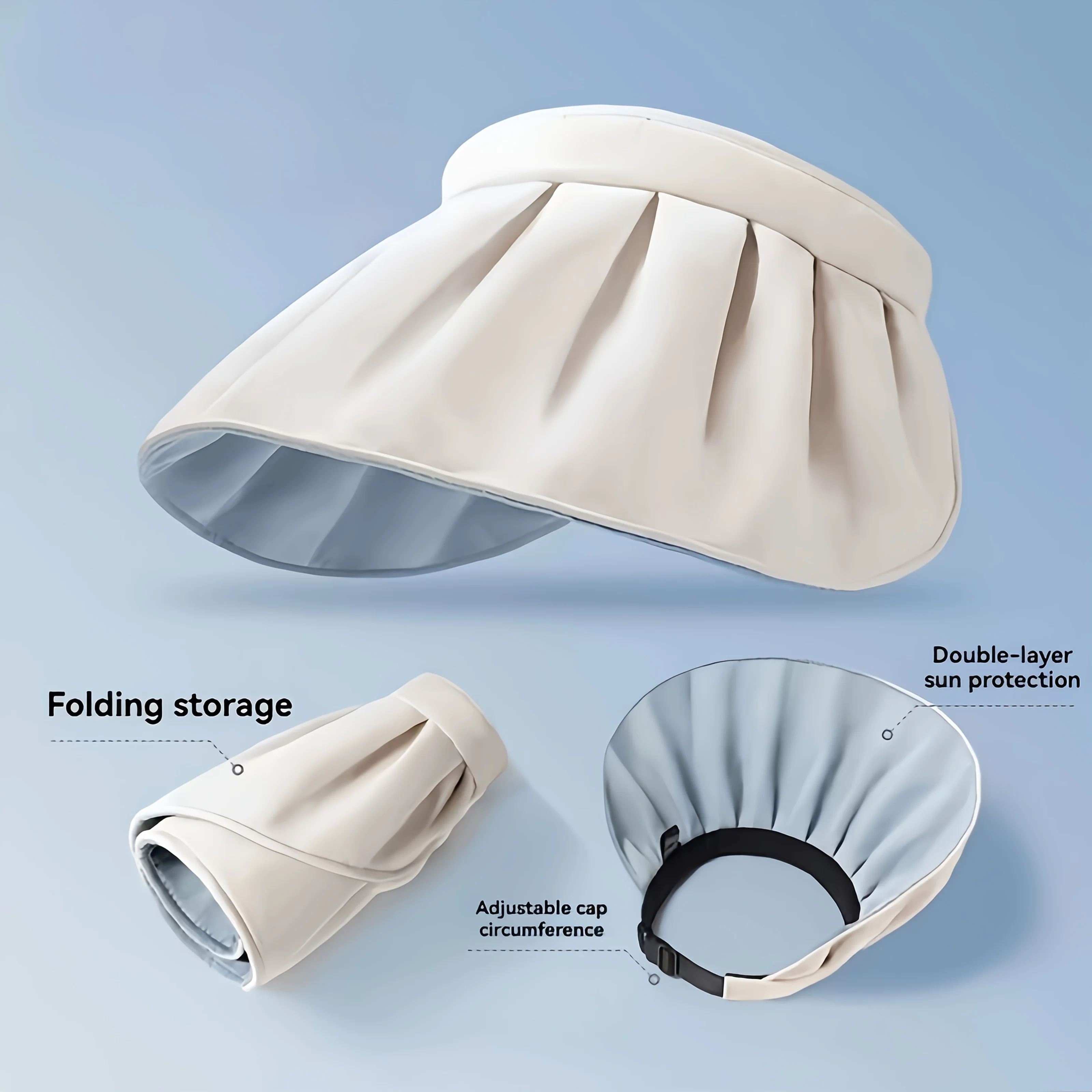 Damen-Sommer-Sonnenhut – faltbarer Sonnenhut mit breiter Krempe und offenem Oberteil, universeller Stirnbandhut, Strandhut, Damen-Accessoire, geeignet – Detail 5