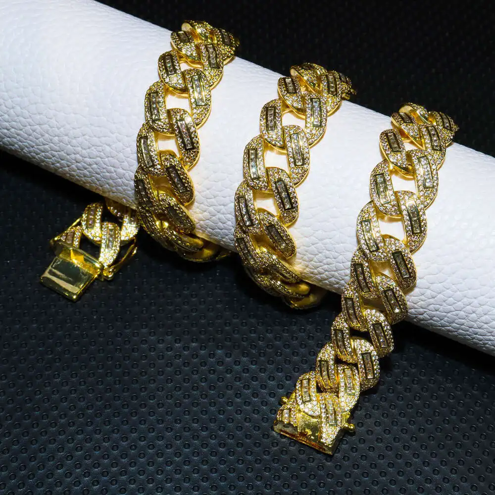 Selling New Fashion 15mm Cz Fine Bling Jewelry Necklace Gift Gold Plated 5a Zircon Cuban Link Chain