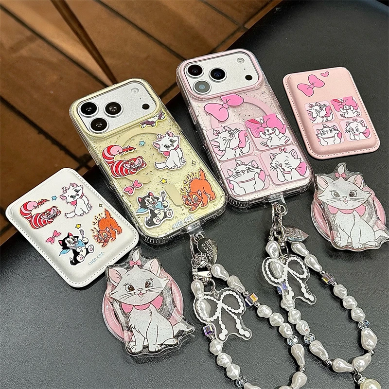 

Чехол-кошелек Ins с мультяшным котом и леопардовым принтом для Magsafe, магнитный чехол-бумажник для iPhone 17 16 Pro Max, чехол для Samsung с держателем карты, сумка для телефона