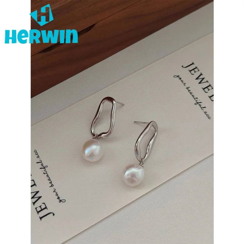 NEW ​ Full Body S925 Pure Silver Plated With Platinum | Baroque Pearl Earrings 100723