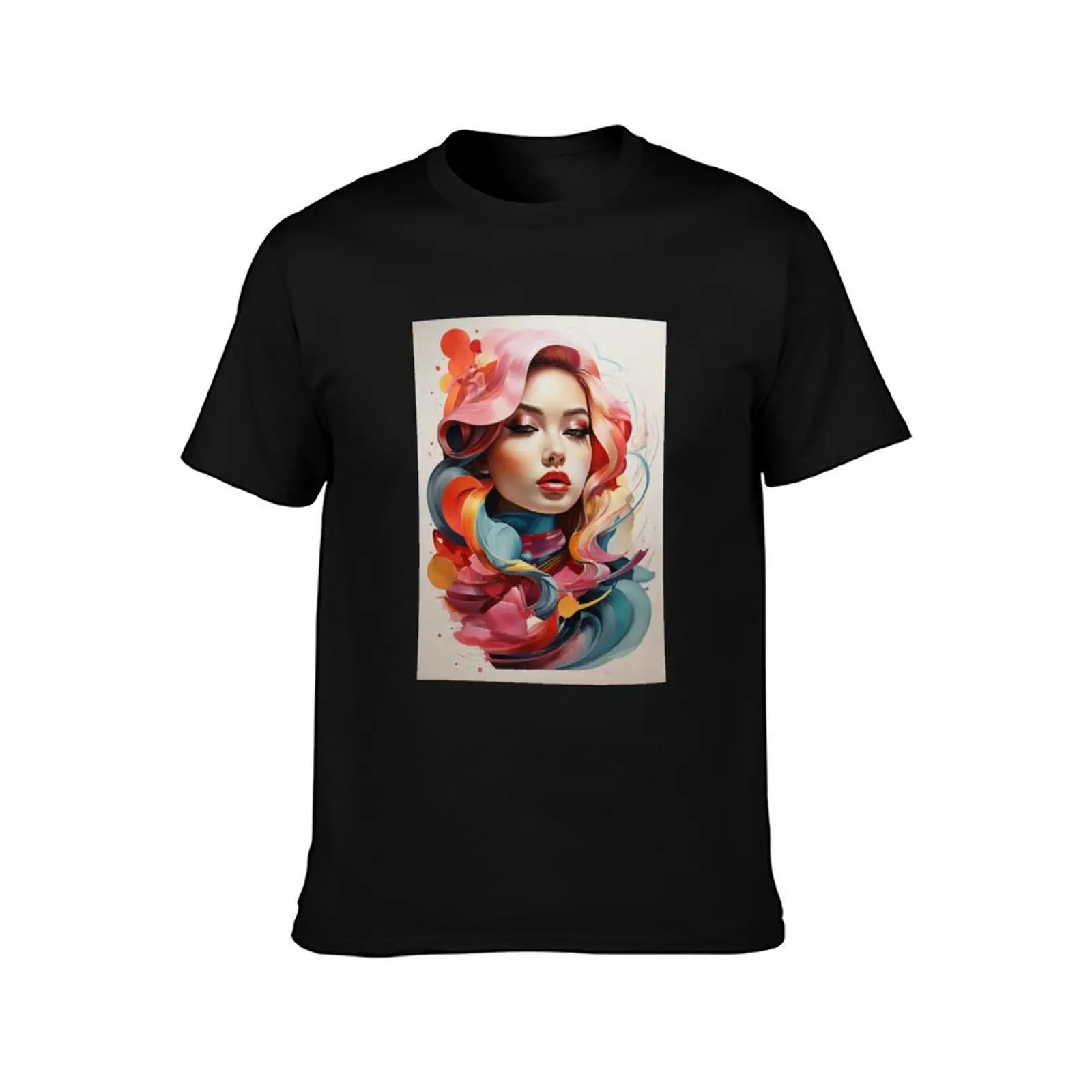 A beautyful girl with colorful hair illustration T-Shirt vintage anime shirt cotton graphic tees shirts men graphic