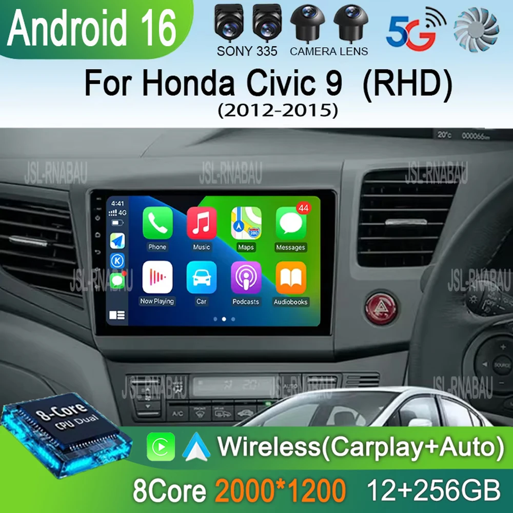 

Автомагнитола Android 16 для Honda Civic 9 2012-2015, мультимедиа, беспроводной Carplay, Android Auto, 2 DIN, GPS, DSP, Wi-Fi