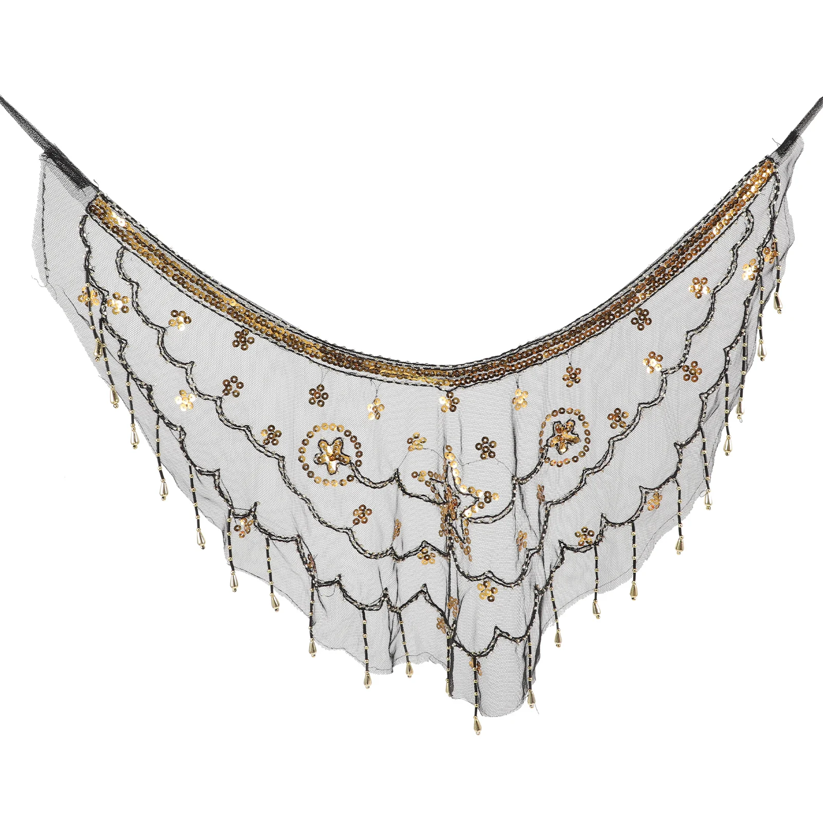 1pc véu de dança do ventre premium malha ouro miçangas costurado à mão flores masquerade borla nupcial cristão ccb fontes de festa feminino