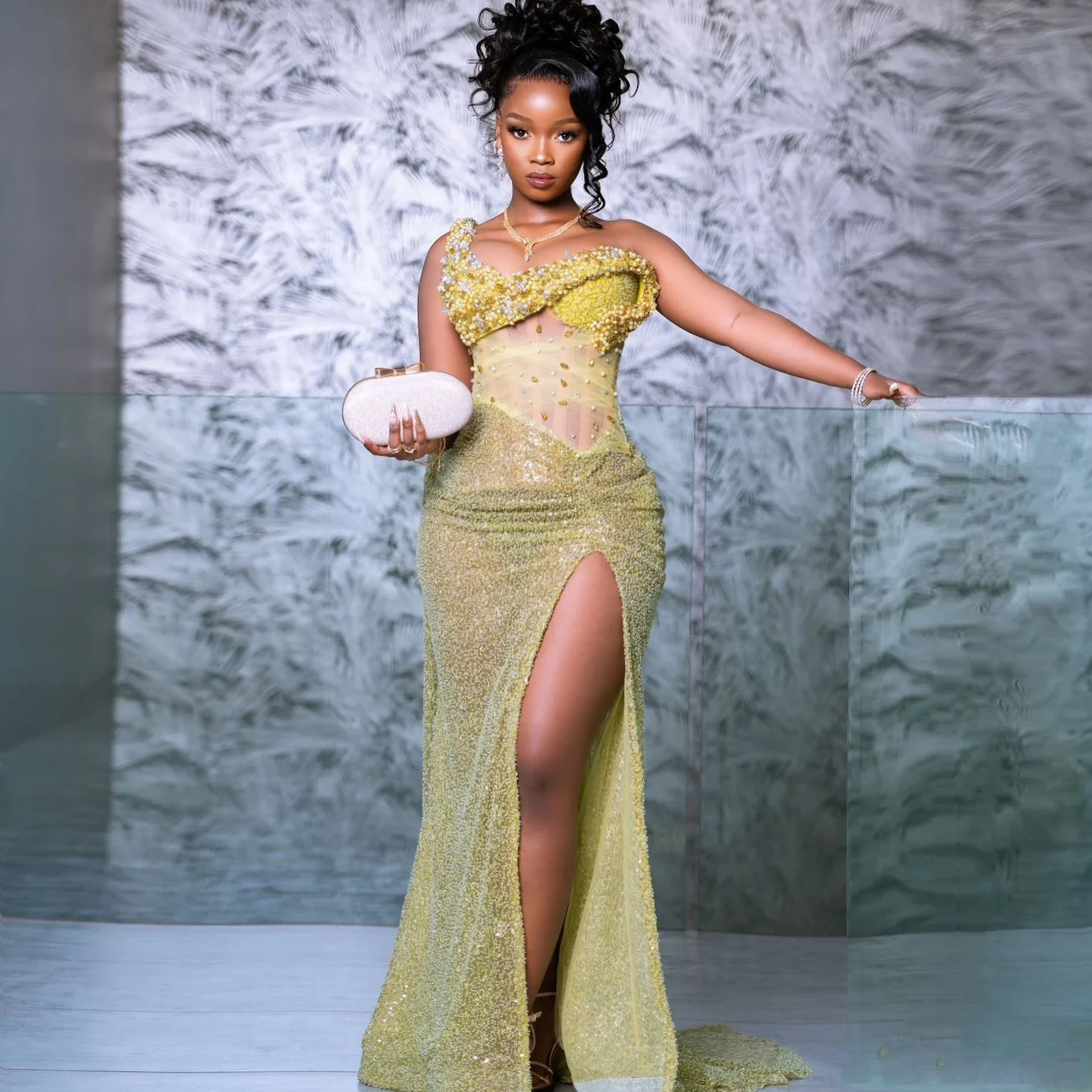 Luxo sereia 3d cristal frisado preto menina formal vestido de noite sexy fora do ombro dividir celebridade festa vestido de baile personalizado