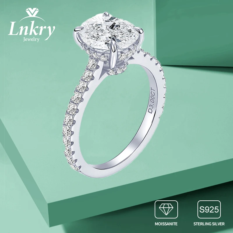 

Lnkry 3CT Oval Cut Solitaire Moissanite Ring For Women Pure 925 Sterling Sliver Wedding Rings 14k Gold Plated Jewelry Gift