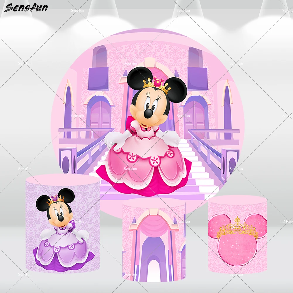 Telón de fondo redondo para fiesta de cumpleaños, suministros de decoración para recién nacido, 1er cumpleaños, rosa, púrpura, castillo, bebé, Niña