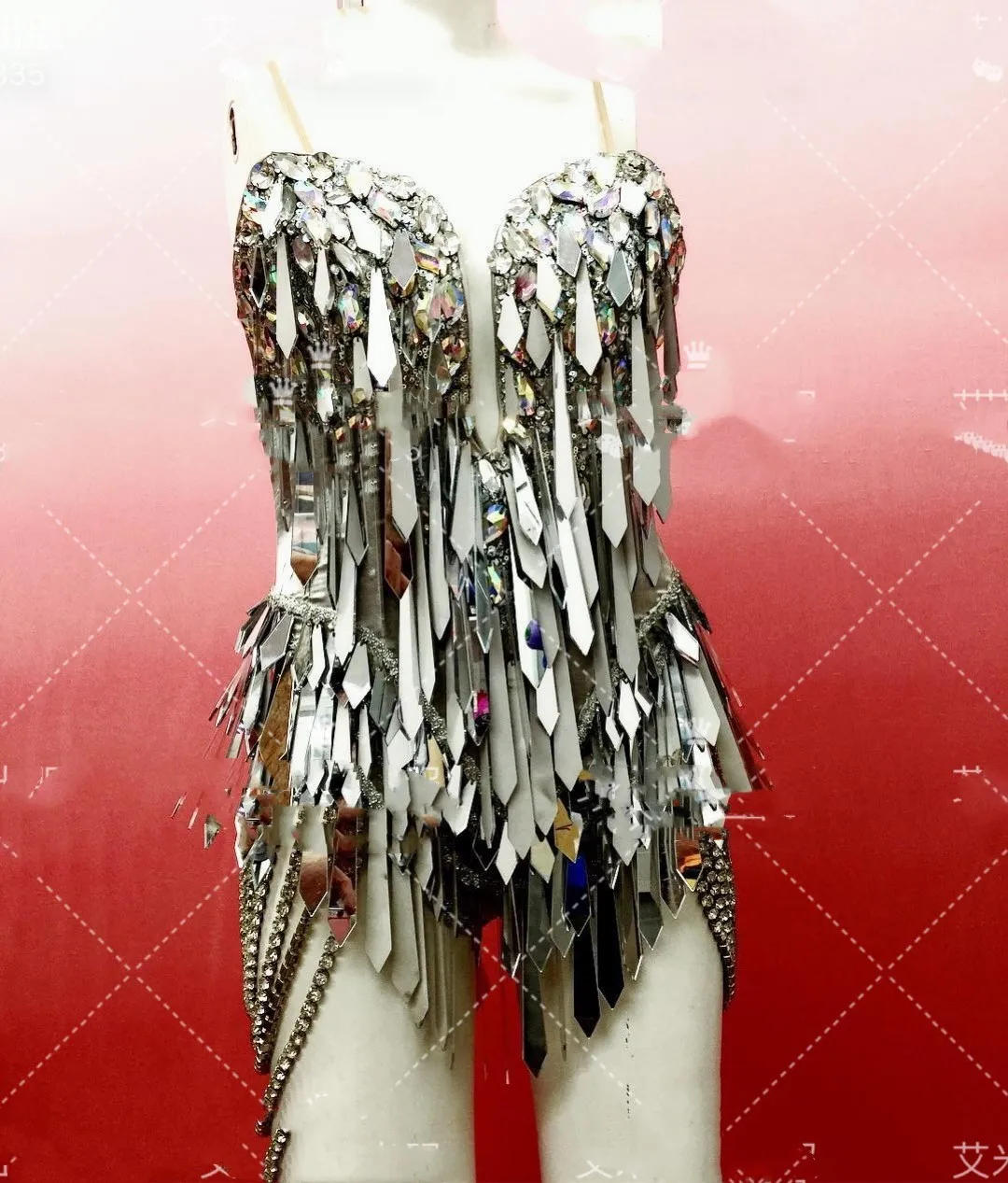 Handmade production prism mirror lens chain flash diamond high fork conjoined exaggerated headdress gogo costume female singer