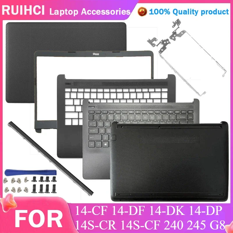 New For HP 14-CF 14-DF 14-DK 14-DP 14S-CR 14S-CF 240 245 G8 Laptop LCD Back Cover Front Bezel Palmrest Bottom Case Hinges Black