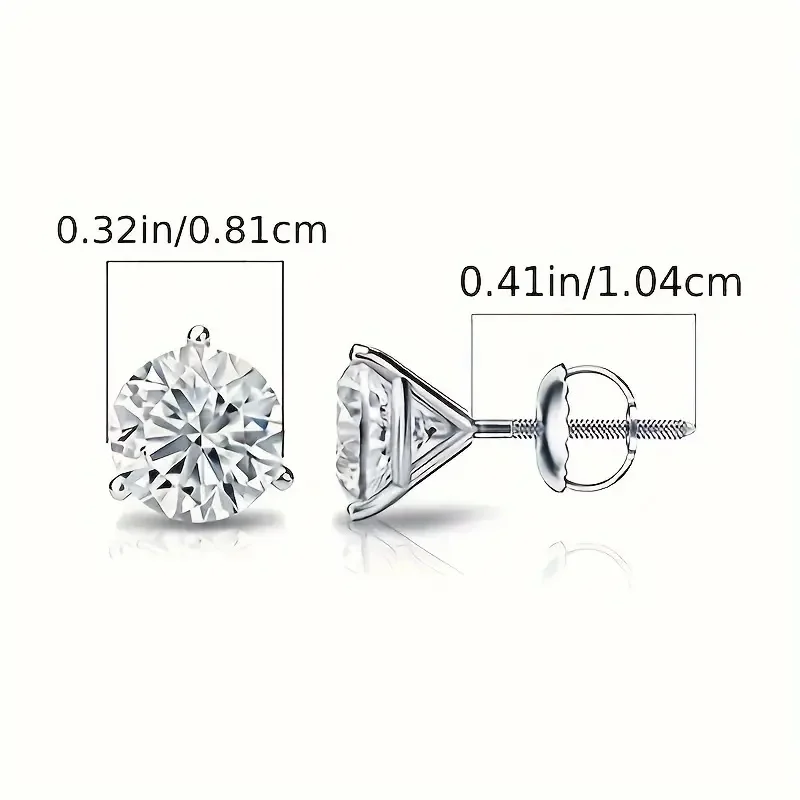 1pair 925 Sterling Silver 6/7/8mm Round Cubic Zirconia Stud Earrings For Men, Screw Back Earrings, Valentine's Day Engagement Je