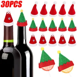 1/30pcs Mini Santa Hats Christmas Wine Bottle Cover Lollipop Hat DIY Elf Craft Supplies Christmas New Year Tableware Decorations