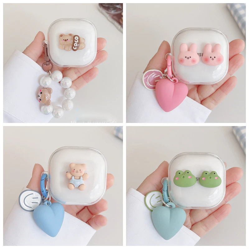 cartoon case For JBL W300TWS Case Cute bear &keychain Cover wave 300 silicone Transparent Earphone Cover Case