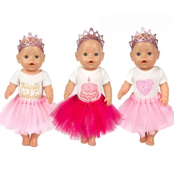 18Inch/45cm Reborn Doll Clothing Set Fit For Large Doll Pink Crown&Tulle Dress&Crown 3pcs Set Doll Accessory Baby Doll Kids Gift