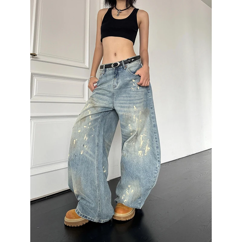

YIBASHU Summer Women Blue Y2k Jeans Harajuku Baggy Denim Trousers Japanese 2000s Style Vintage Jean Long Pants Oversize Clothes