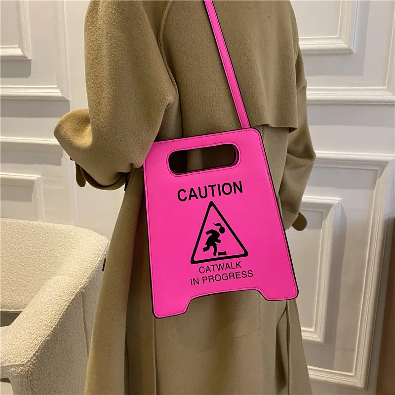 Novelty Stop Sign Purse Tote Handbags for Women Fashion Caution Catwalk in Progress Crossbody Bag Messenger Purses Pu Leather