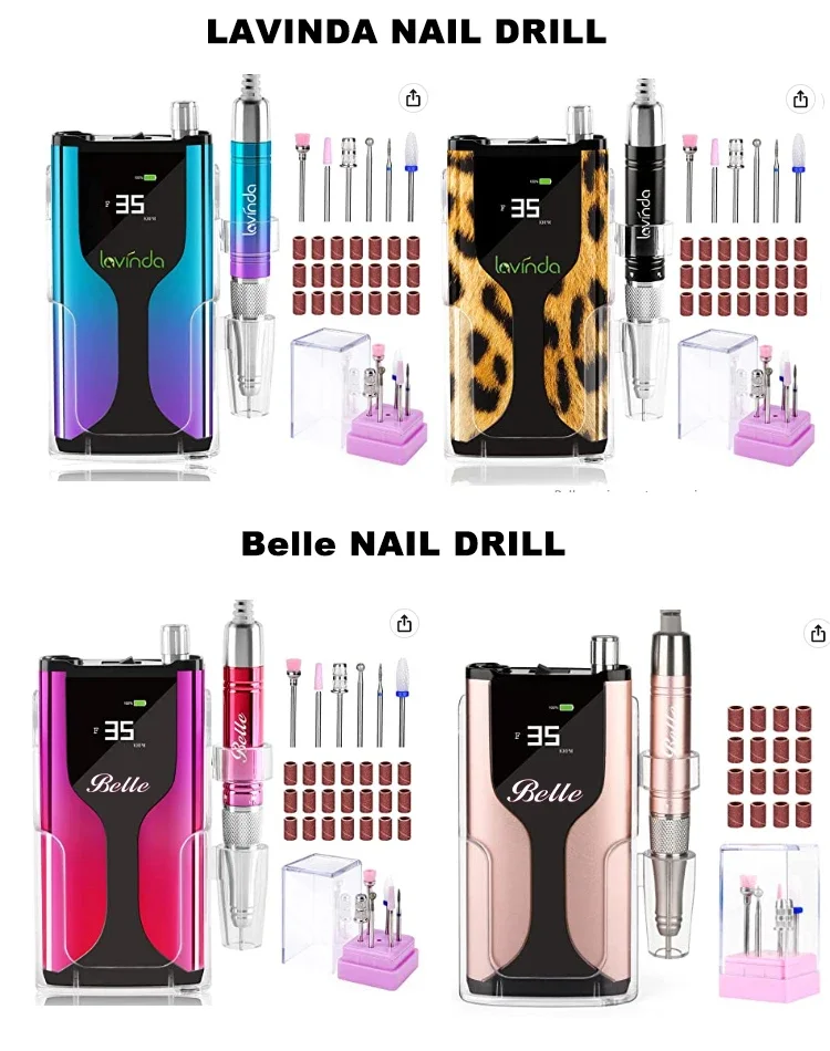 Pro E File Electric Nail Drill 35000rpm Supplies Rechargeable Cordless Gradient Blue Portable Nail Drill Machine