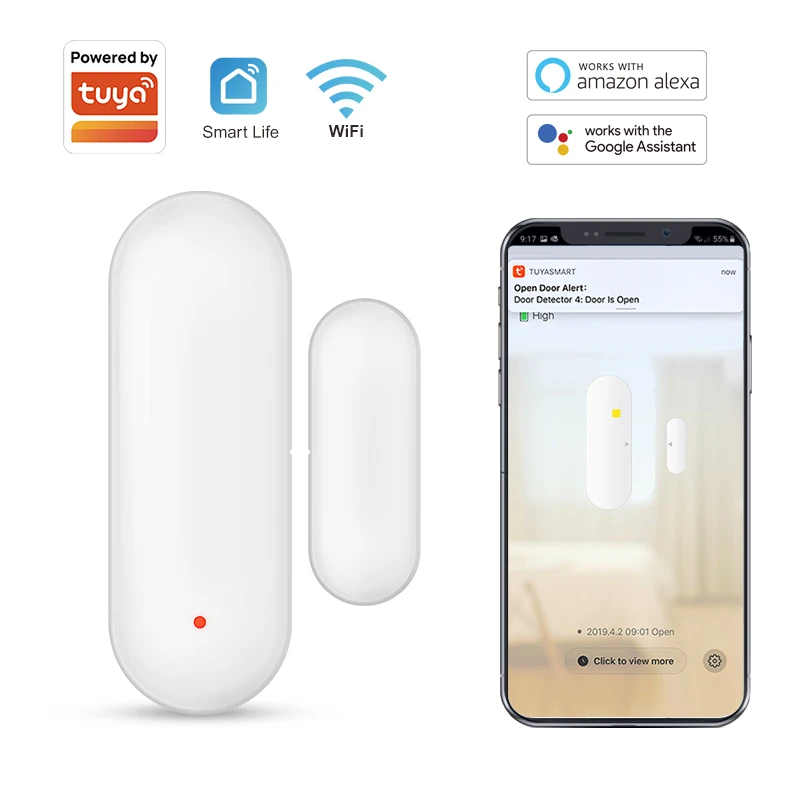 Tuya Smart WiFi Door Sensor, Smart Home, Open Close Detector, Smartlife App Control, Notification, Compatible avec Alexa Google Home