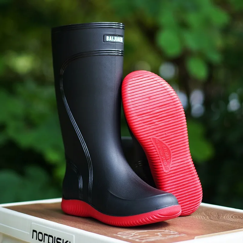 High Quality Rain Boots for Men Outdoor High Tube Anti Slip Drawstring Rain Boots Kitchen Car Wash Specific Platform Water Shoes