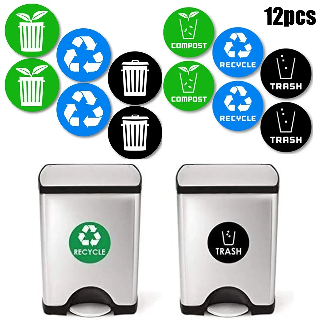 12pcs Recycle Trash Bin StickerGarbage Can Decals Wheelie Bin Vinyl Sticker Trash Labels Decal House Bin Label Vinyl Waterproof