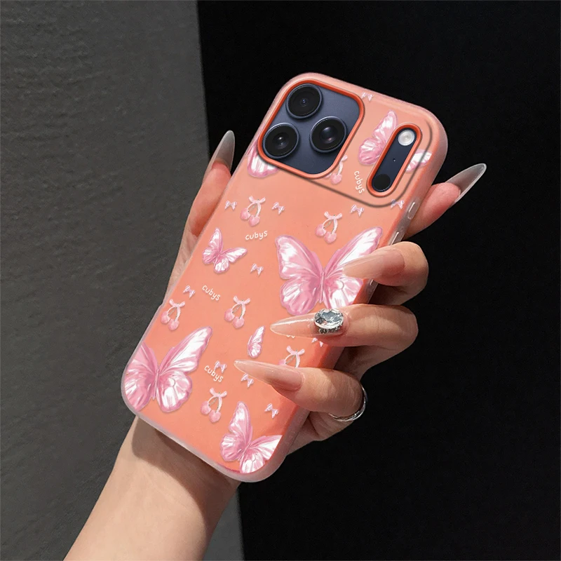 Cherry Butterfly Phone Case For iPhone 17 Air 16e 11 15 Plus 12 13 14 16 Pro Max Matte Silicone Jelly Soft Clear Back Cover