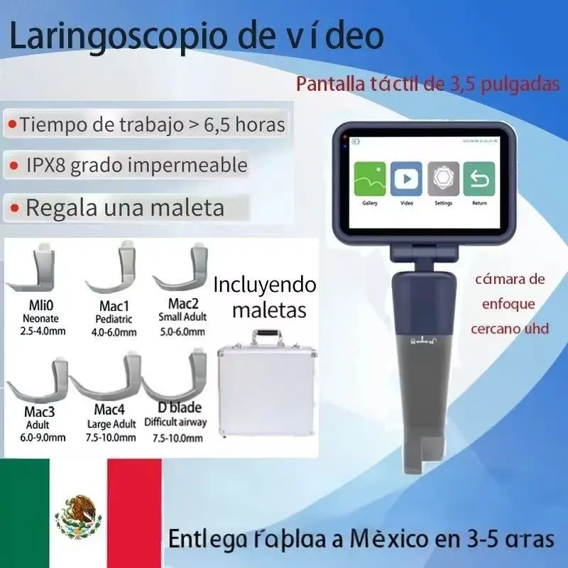3.5 Inch High Resolution Touch Screen Anesthesia Digital Video Laryngoscope 6 Size Reusable Sterilizable Blades Suitcase Include