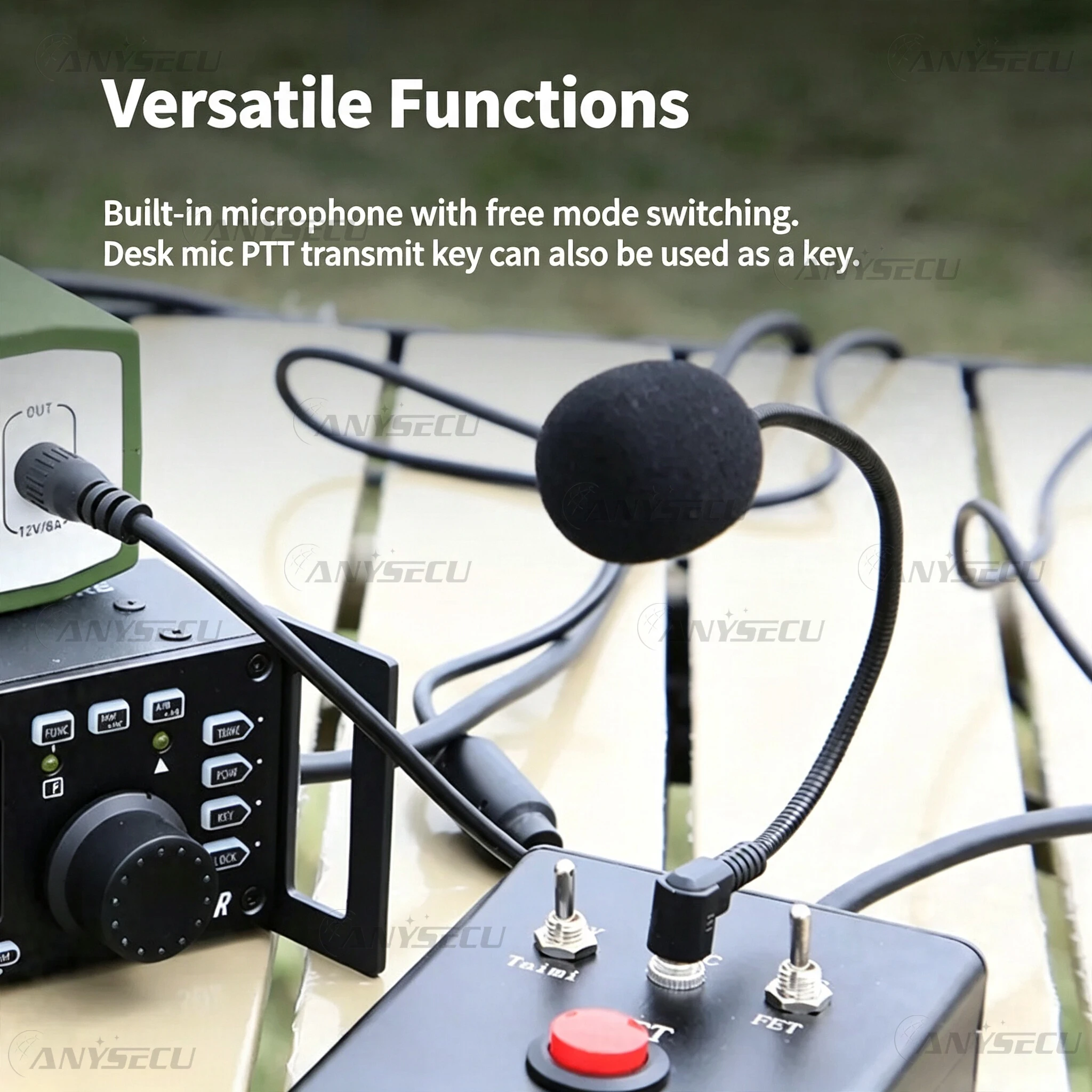 ANYSECU DIH-1 Multi-Function Desk Microphone Ham Radio PTT Key Mic for Xiegu Yaesu Shortwave Radio with External Speaker Headset