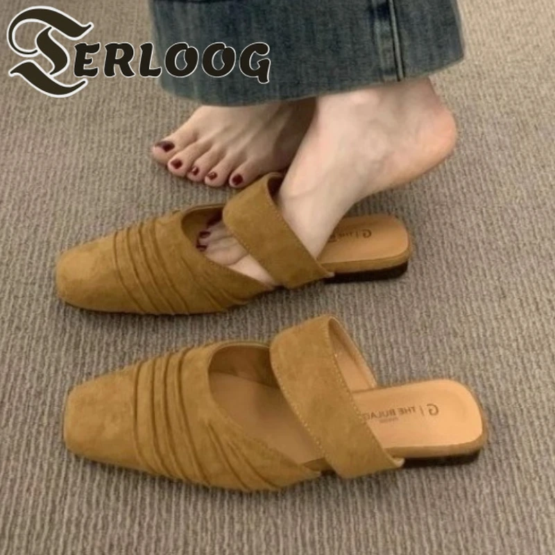 

Flats Square Toe Women Mules Shoes Casual New Trend Slippers Summer Sandals 2025 Fashion Slingback Woman Flip Flops Zapatillas