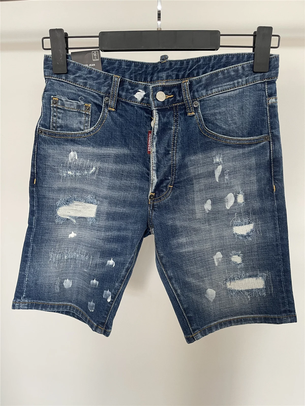 

Spring and Summer 2024 New Jeans Trendy Men's Washed Grinding Patch Embroidered Slim-fit Micro-elastic Denim Shorts