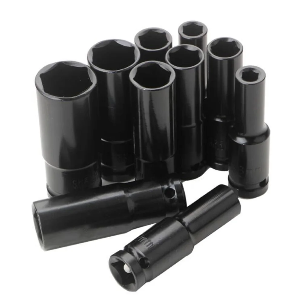 10 Pieces 1/2-Inch Drive Deep Impact Socket Set 8mm-24mm Metric 6 Point Socket Kit With Storage Case Tools for Tire Removing