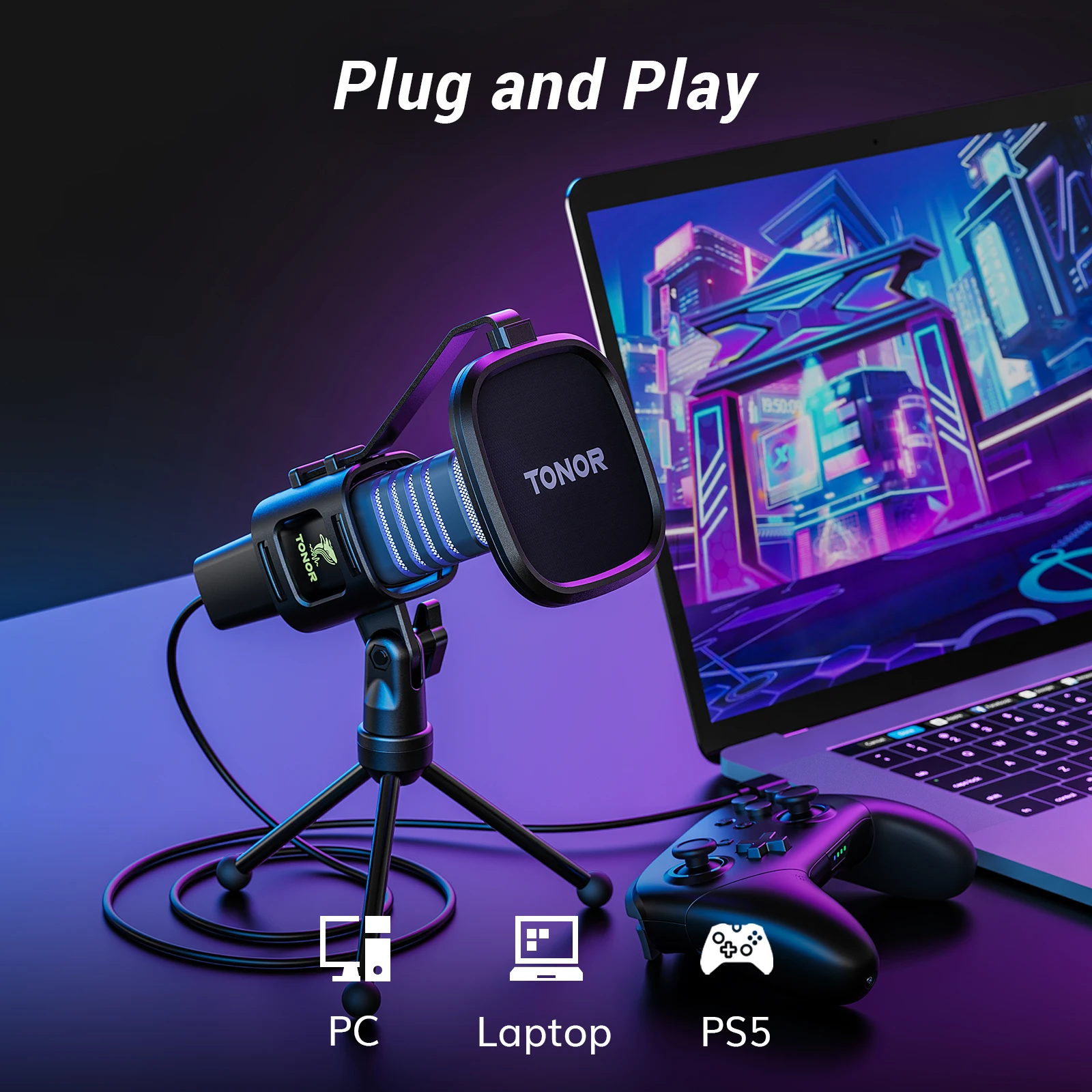 ميكروفون RGB USB TC30، ميكروفون للكمبيوتر الشخصي بمكثف قلبي مع حامل ثلاثي القوائم، وفلتر منبثق وحامل للصدمات للبث على الكمبيوتر/الكمبيوتر المكتبي #2