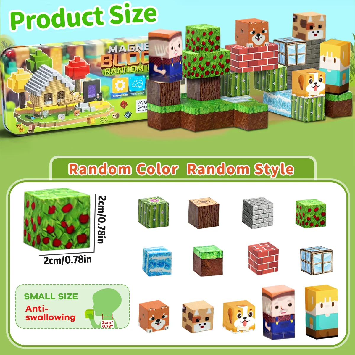 32개 자석 블록 동물 숲 세트 (3세 이상) DIY 모델 어린이 STEM 교육용 감각 장난감 (철제 상자 포함)