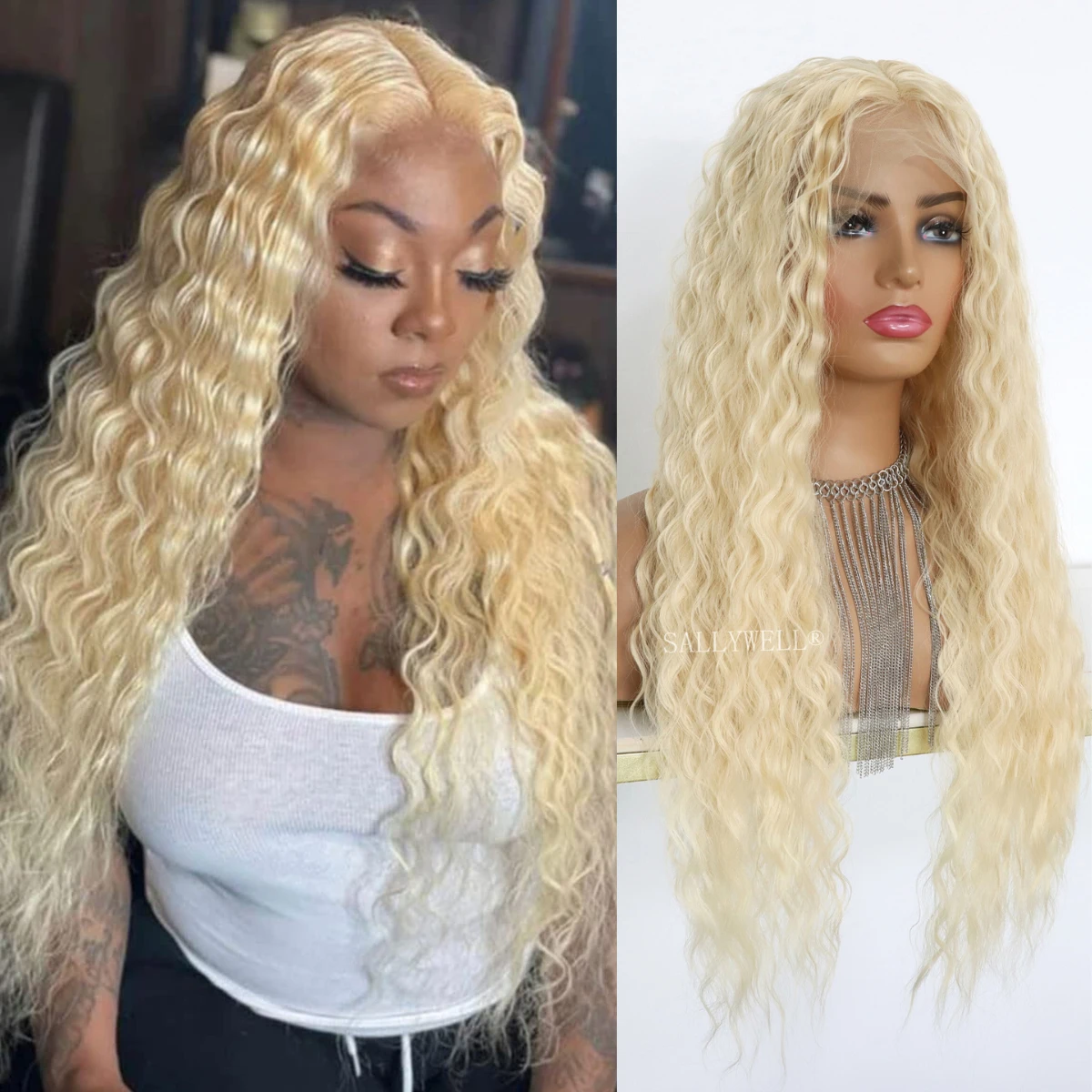 

Synthetic Lace Front Wig 24 Inch HD Curly Wigs for Women Soft Blonde Wig Synthetic Hair Natural Looking Deep Curly Full Wig