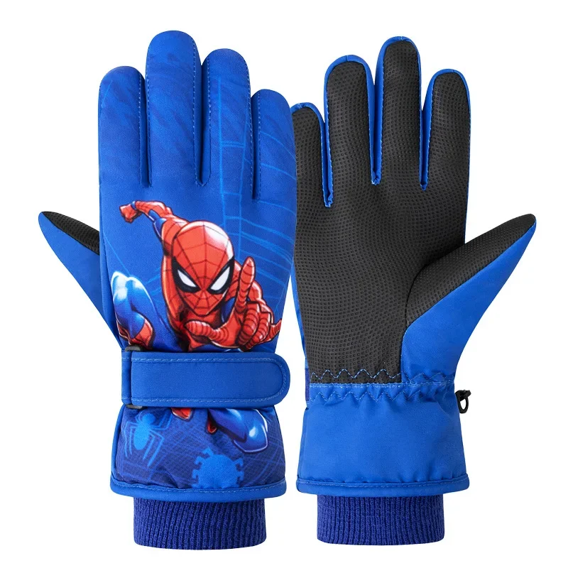 Hasbro Spider-Man Iron Man Elsa Princess Cartoon Children\'s Waterproof Warmth Thick Velvet Five-Finger Outdoor Anti-Slip Gloves