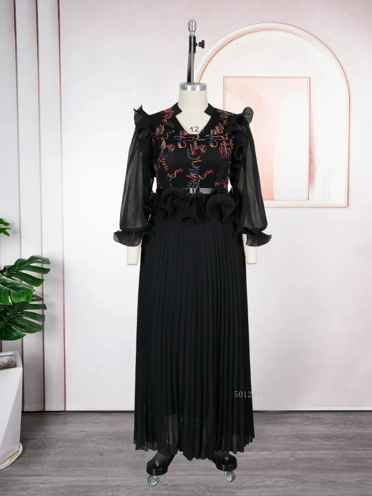 2026 Lente Chiffon Lange Jurken Elegante Vrouwen Bruiloft Verjaardag Feestjurk Geplooide Maxi Jurk Afrikaanse Kleding Dubai Abaya Kaftan - afbeelding 1