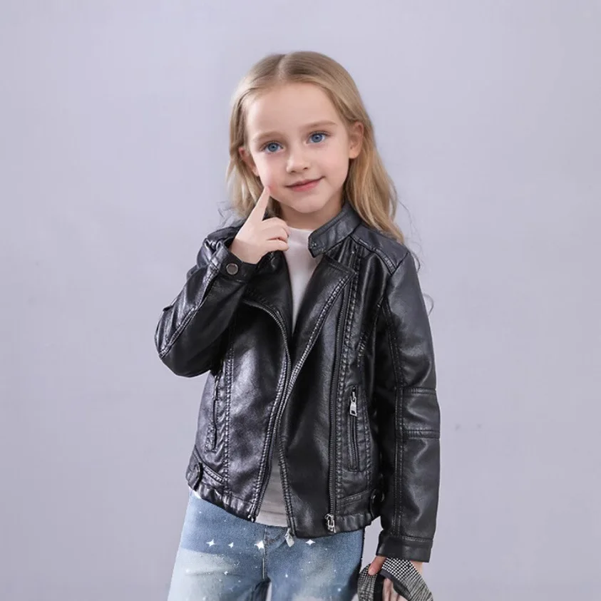 

Kids Girl Spring Autumn PU Leather Jacket Motorcycle Coat For Boy Faux Leather Jacket Baby Coat Jacket