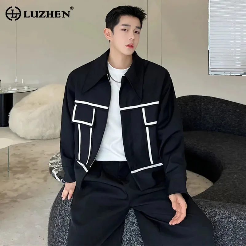 

LUZHEN Stripe Splicing Design Stylish New Jacket Original Spring Personalized Elegant Handsome Korean Men Street Clothes LZ3323