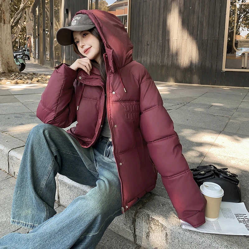 2024 Winter New In PU Leather Hooded Coats Women Long Sleeve Cotton Padded Warm Thick Ladies Jacket Casual Streetwear Outerwears