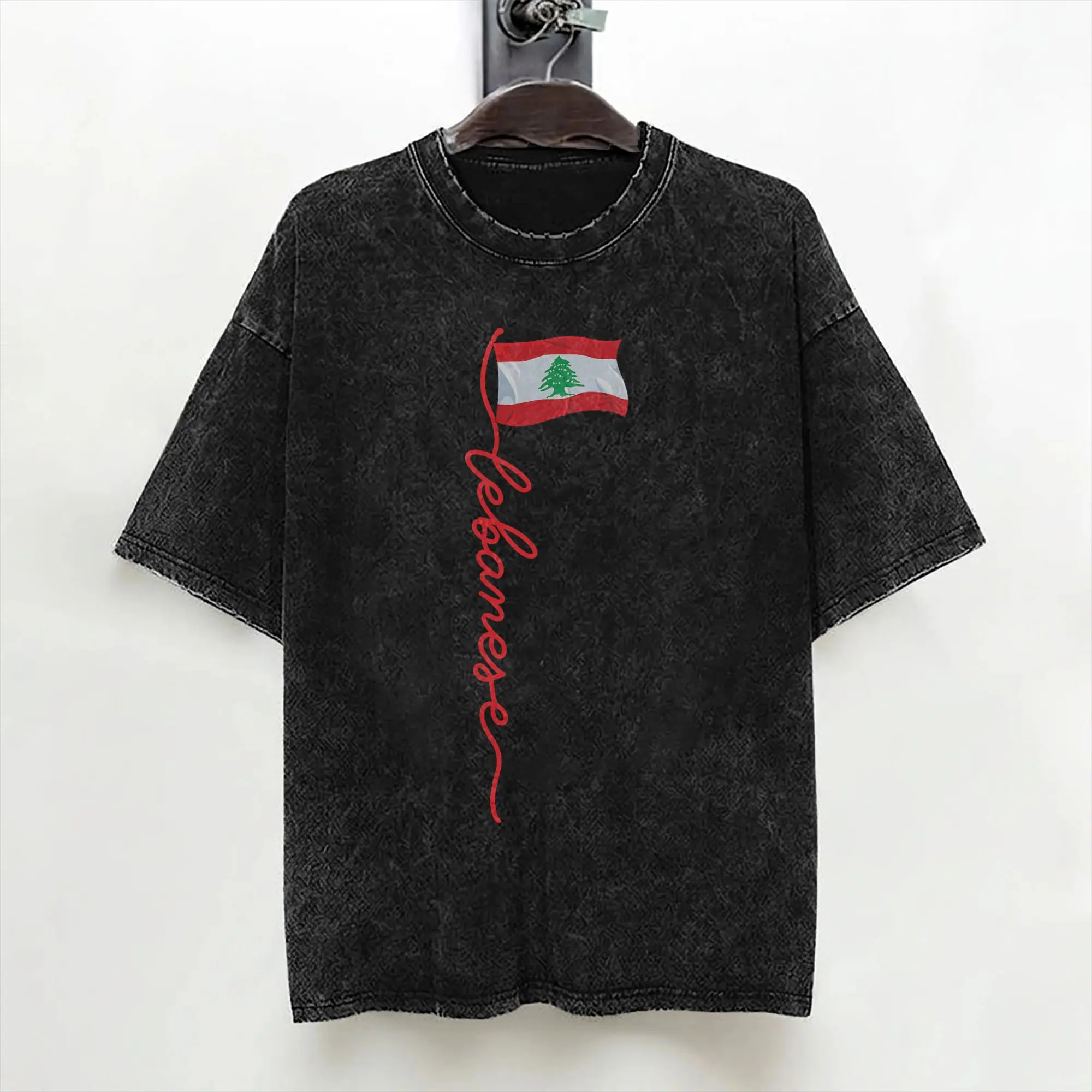 Lebanese Lebanon Flag T Shirt Washed 100% Cotton Street T-Shirt  Vintage Men Women Streetwear Graphic Printed Tee Shirt