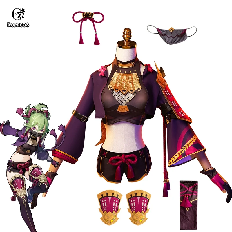 

ROLECOS Genshin Impact Kuki Shinobu Cosplay Costume Game Genshin Women Ninja Suit Halloween Outfit Lovely Mask Full Set