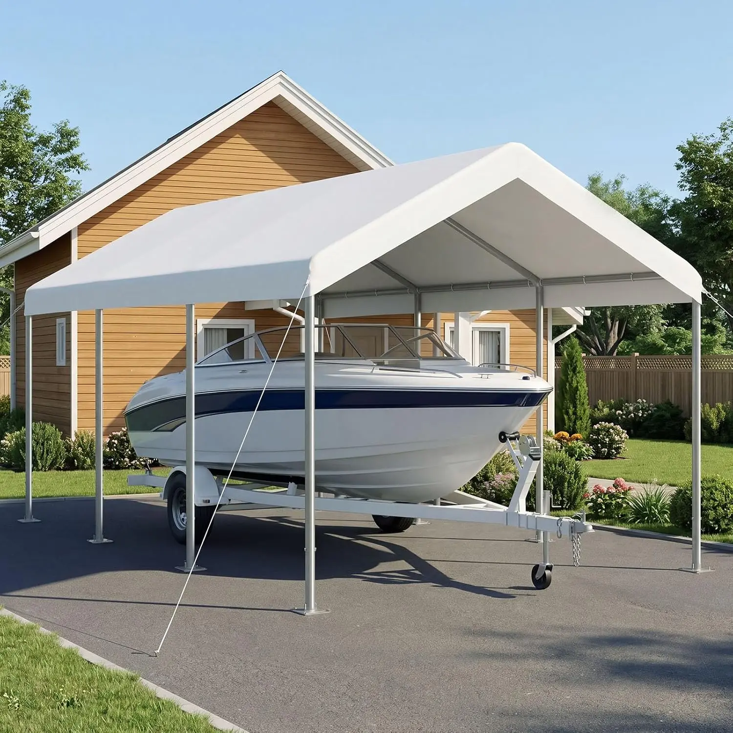 10x20 ft Heavy Duty Carport Portable Garage Adjustable Height White, Customized