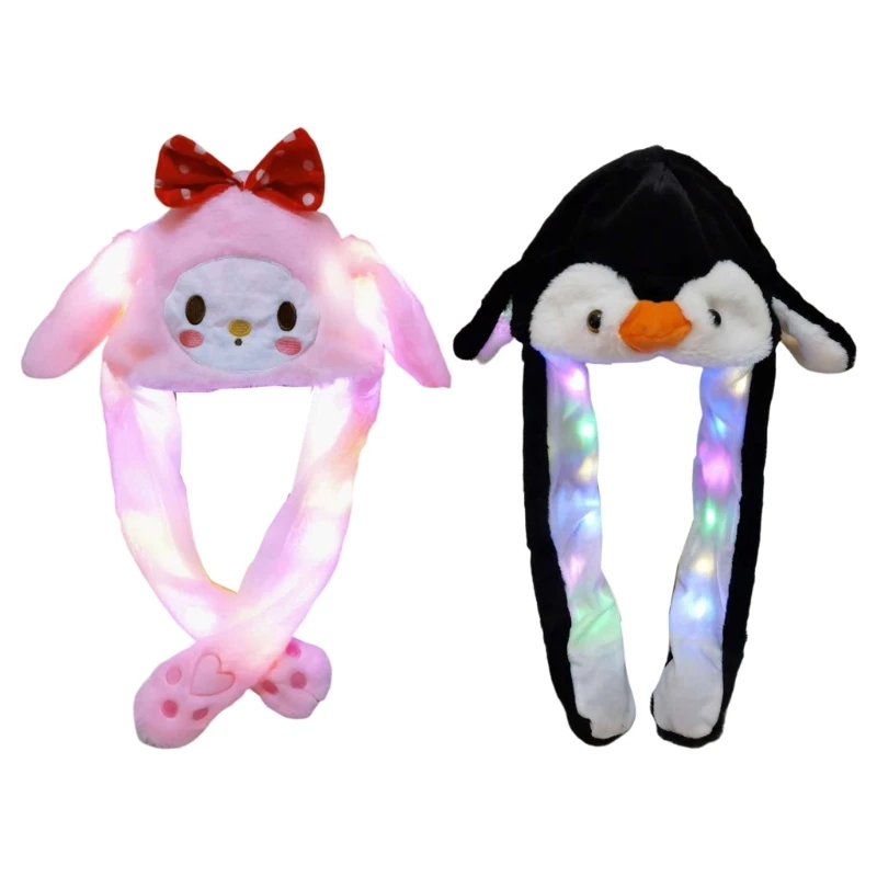 Led Penguin Hat With Moving Ears Jumping Ears Hat Glowing Floppy Ear Hat Moving Ears Fleece Earflap Kids Bomber Hat