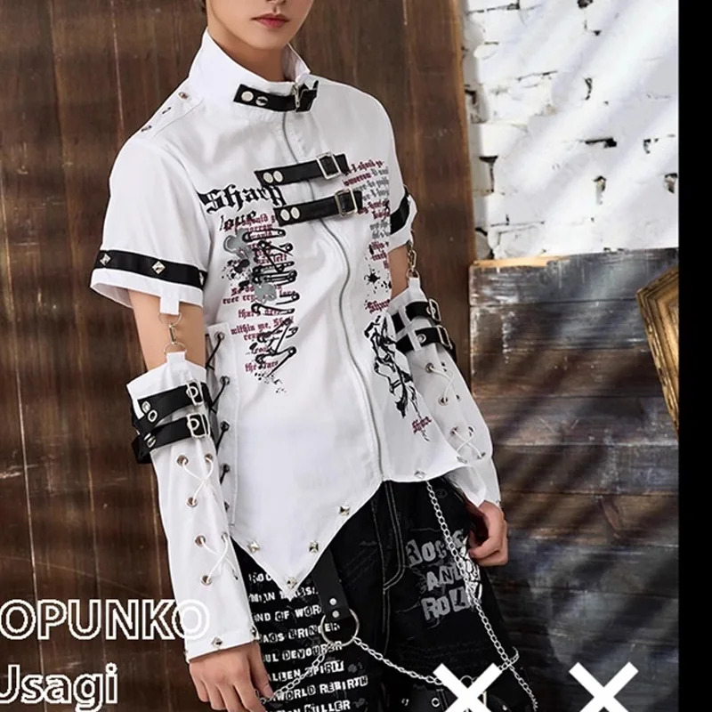 2023 Y2k Men\'s Shirt Kill Matt Rock Punk Clothes Japanese Korea Graffiti Skull Clothing Rivet Buckle Shirt with Visual Rivets