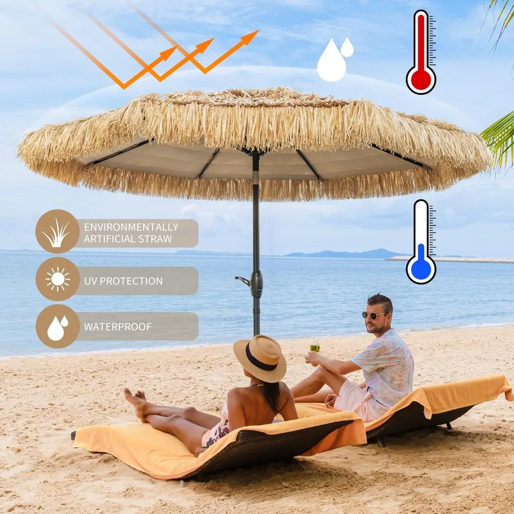 8FT Tiki Paraplu Outdoor Patio, Thatch paraplu, Tijd Tiki Paraplu Hawaiiaanse Stijl Strandparaplu