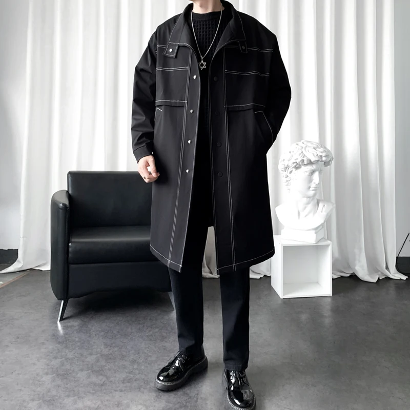 

Barmen Men's Casual Long Coat Spring Autumn Kensington Sle e Outerwear Comfortable Mid-Length Windbreaker